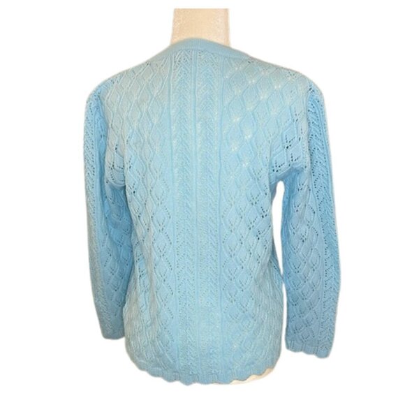 Vintage 60s Robin’s Egg Blue Diamond Knit Cardigan Pastel Retro Sz M - Picture 2 of 5